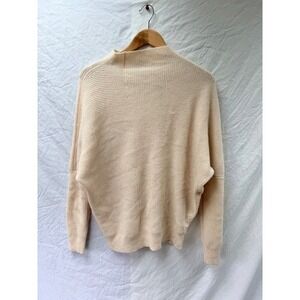 Saks‎ Fifth Avenue Cashmere Sweater Womens XS Cream Mixed Rib Dolman Mock Neck